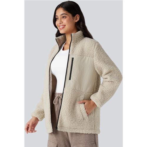 Halara Stand Collar Zip Fly Relaxed Hiking Teddy Jacket with Pockets - Almond Milk