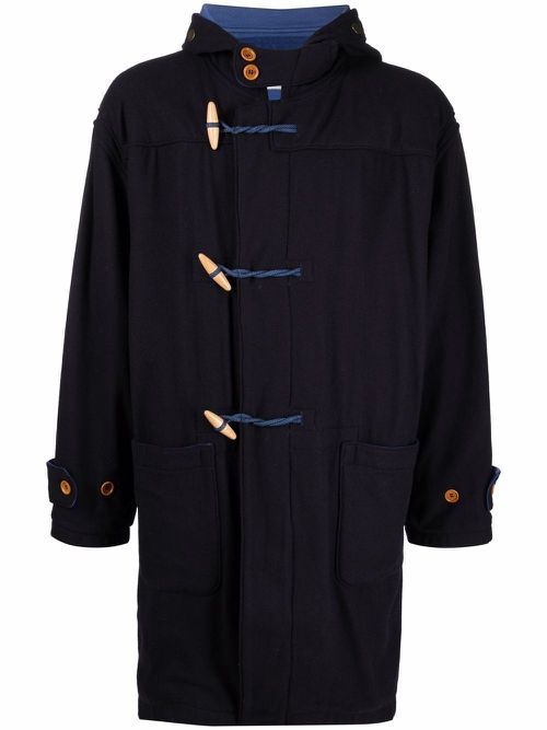 1990s hooded duffle coat - Blue
