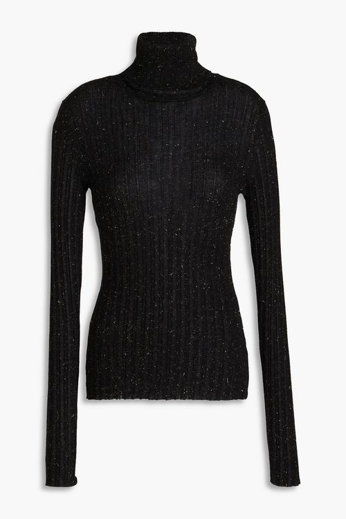 Autumn Cashmere - Rollkragenpullover aus Metallic-Rippstrick - Schwarz - S