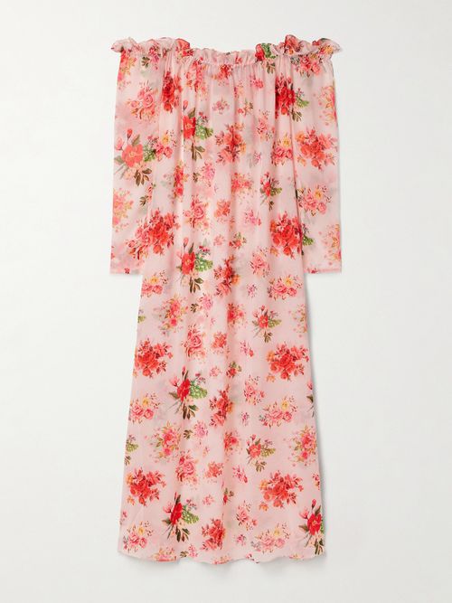 Dede Off-the-shoulder Ruffled Floral-print Crepe De Chine Maxi Dress - Pink