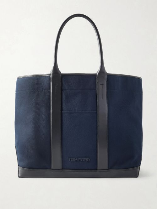 Leather-Trimmed Canvas Weekend Bag