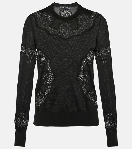 Lace-trimmed cashmere-blend sweater