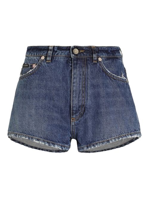 Dolce-Style Cotton Mini Shorts with Logo Tag