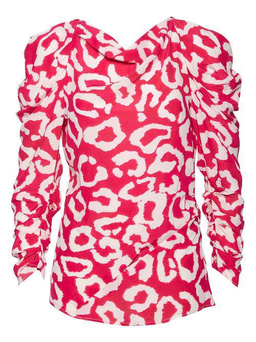 2023 puff-sleeves leopard blouse - Pink