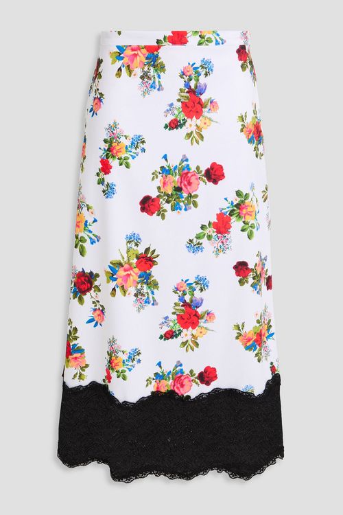 Shonda lace-trimmed floral-print satin midi skirt - White - S