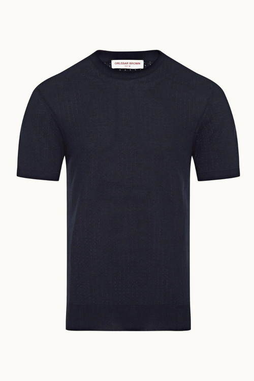 Organic Cotton-Silk Pointelle T-shirt — Navy