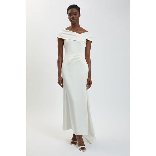 Karen Millen Womens Tailored Satin Drape Asymmetric Maxi Fishtail Dress - White