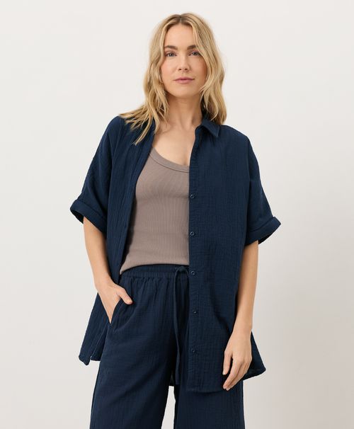 Women's Navy Coastal Double Gauze Oversized Shirt