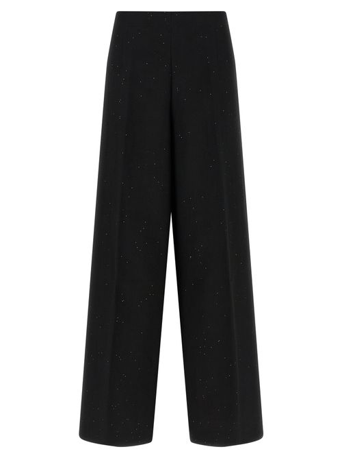 Sequin-Embellished Viscose Trousers — Black