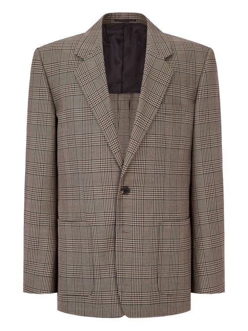 Checked single-button blazer - Brown
