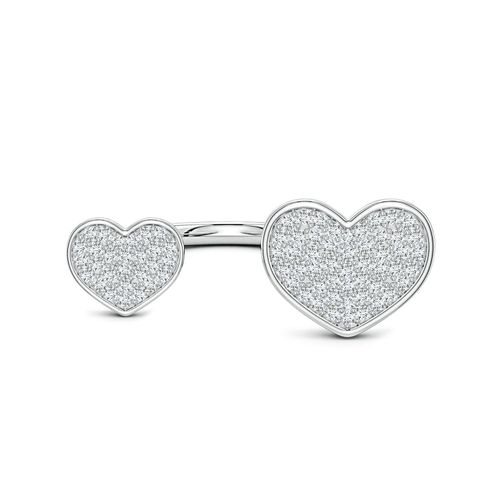 Angara 0.47 CTW Pavé Diamond Double Heart Open Ring in Silver