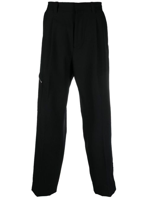 Zip detail cotton wide-leg trousers - Black