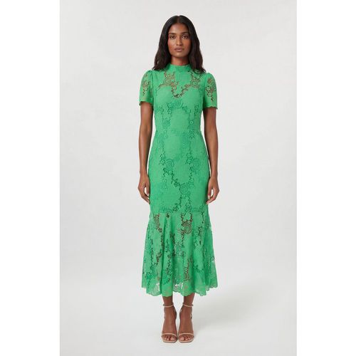 Karen Millen Womens Lace High Neck Woven Midi Dress - Light Green