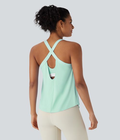U Neck Curved Hem Cool Touch Yoga Tank Top-UPF50+ Tank Top - Honeydew