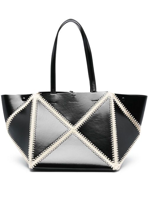 Whipstitch-trim detail tote bag - Black