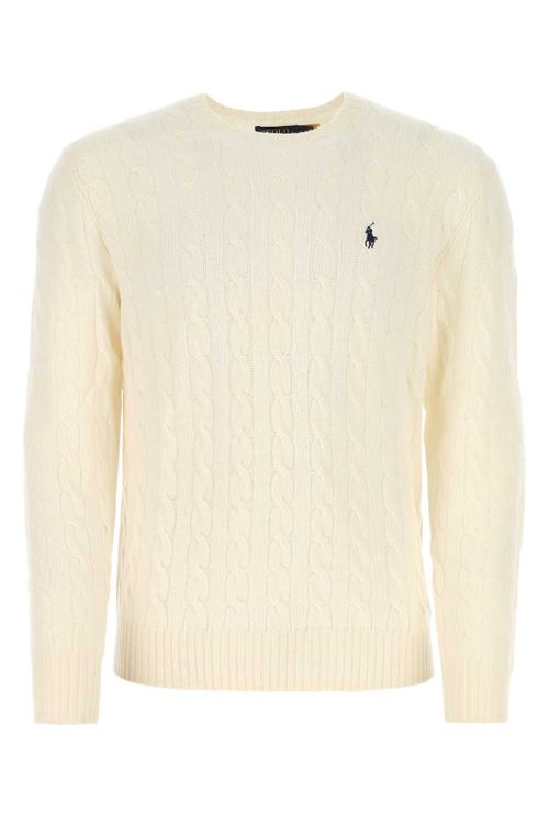 Cable-Knit Wool Blend Sweater — Beige