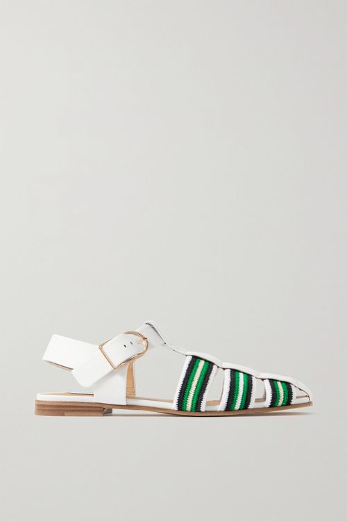 Calla Striped Crochet-knit And Leather Sandals - Ivory