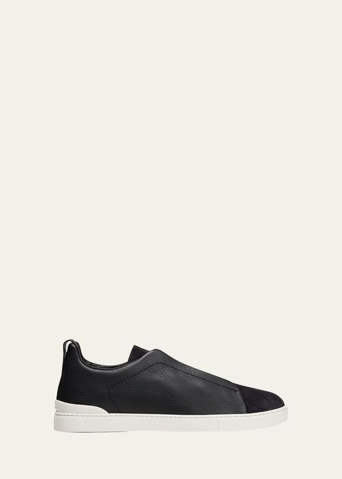 Men's Triple-Stitch Mix-Leather Slip-On Sneakers