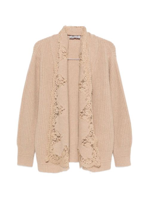 Lace-Trimmed Knit Cardigan — Cream