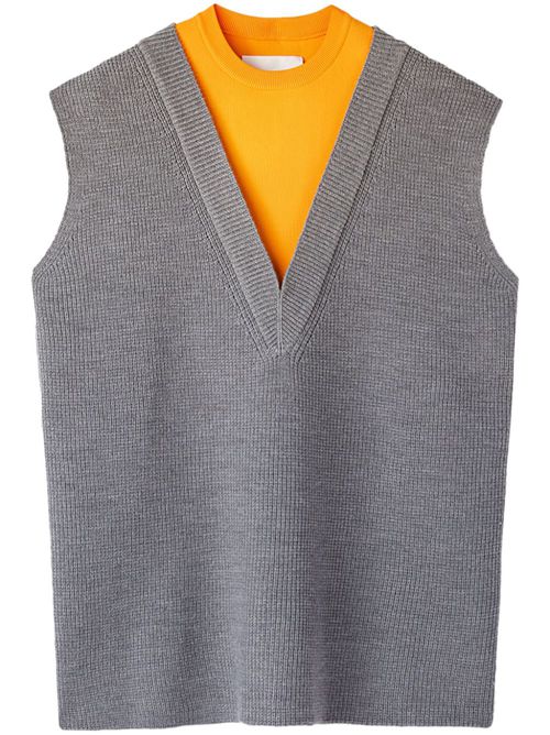 Layered-design wool-blend vest - 066 GREY