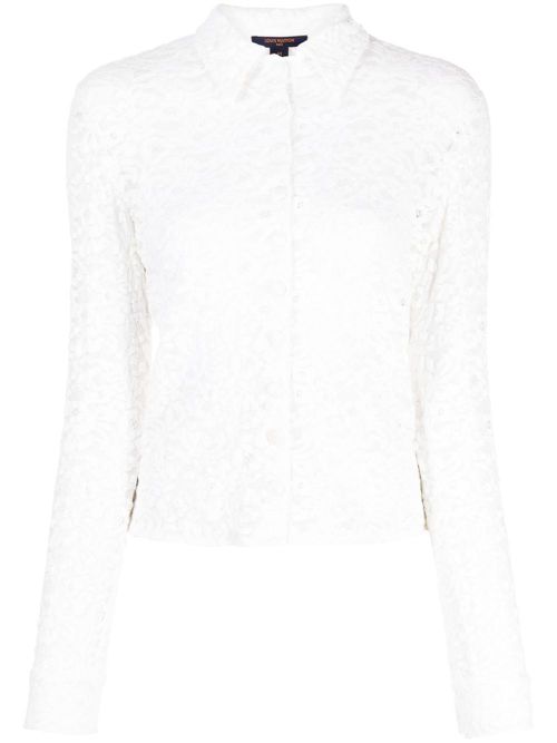 2000s long-sleeve lace shirt - White