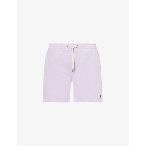 Mens Summer Lilac Brand-embroidered Drawstring Corduroy Shorts 