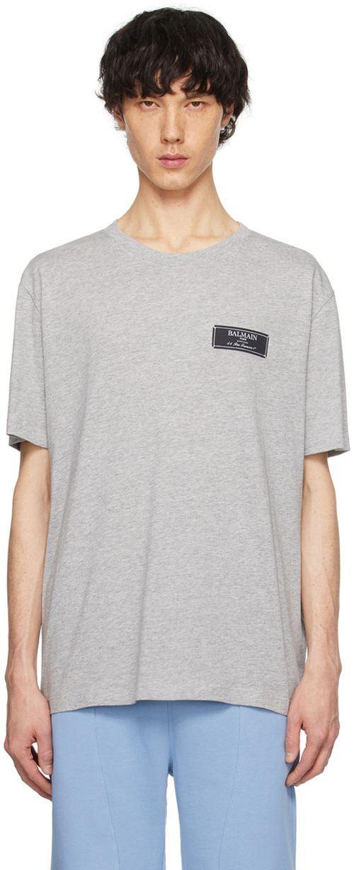Balmain Gray Patch T-Shirt