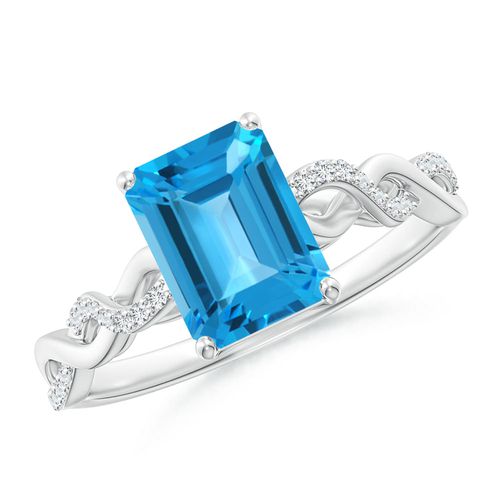 Angara 1.95 Carats Emerald-Cut Solitaire Swiss Blue Topaz Infinity Twist Ring in Platinum