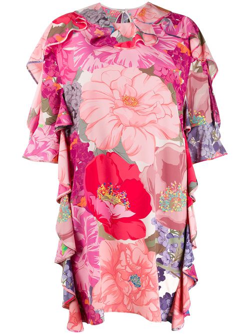 Floral print ruffled dress - Pink