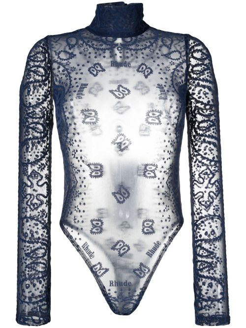 Bandana-embroidered bodysuit - Blue