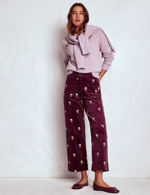 Primrose Cord Pants Dark Cherry Embroidery