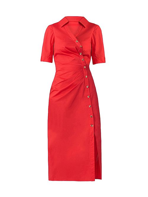 Women's Emmett Stretch Cotton Asymmetric Shirtdress - Tomato