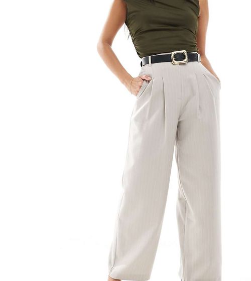 Miss Selfridge Petite wide leg tailored pants in beige pinstripe-Neutral