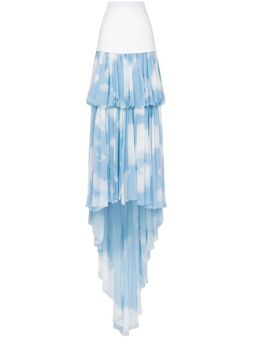 Tiered train silk skirt - Blue