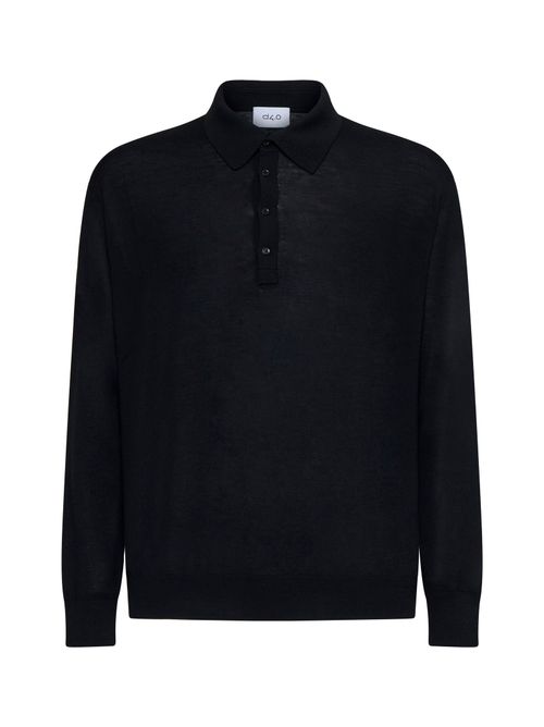 Virgin Wool Knit Polo Shirt — Black