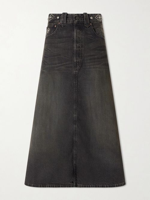 Danielle Studded Denim Midi Skirt - Black