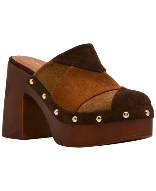 Women's Austin-p Patch Studded Wooden Platforms Mules Clogs - Brown Multi