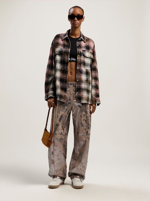 Curved Logo Coated Checkshirt Woman  Black