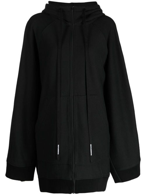 Longline zip-up cotton hoodie - Black