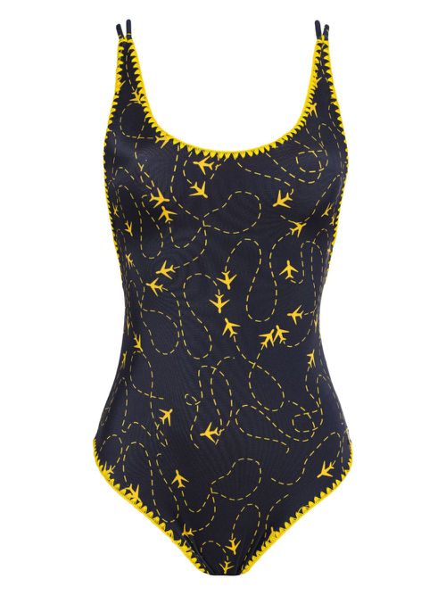 Plane-print swimsuit - Blue