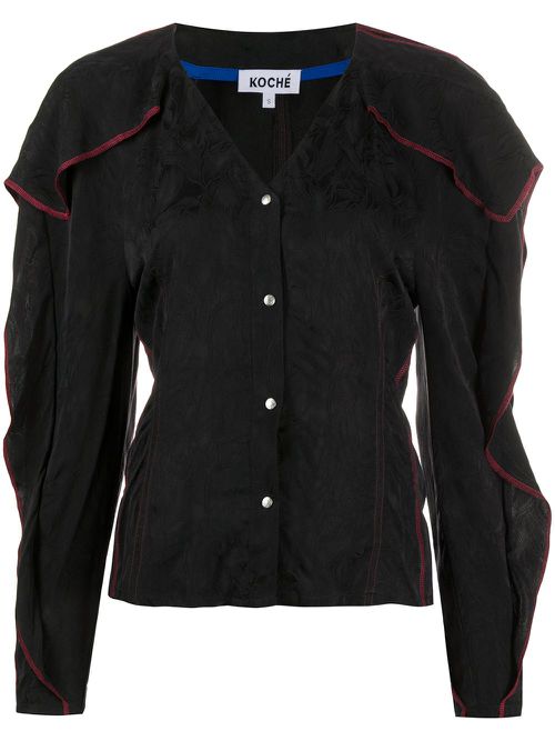 Ruffle-trimmed jacquard shirt - Black