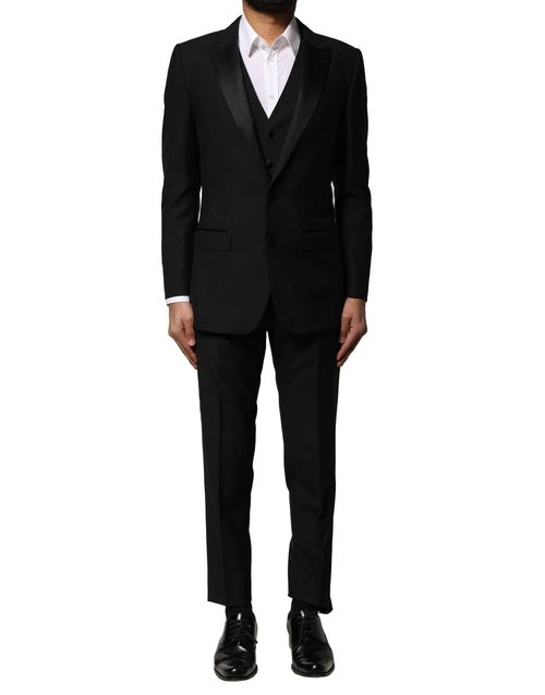 Virgin Wool Three-Piece Suit — Black