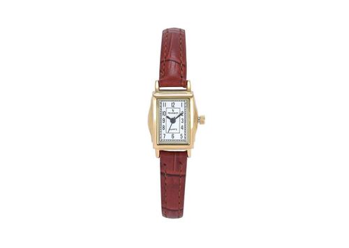 Women's Vintage 14K Gold-Plated Rectangular Small Face Watch with Brown Leather Strap