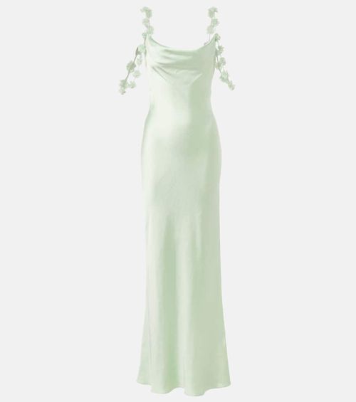Self-Portrait Floral-appliqué satin gown