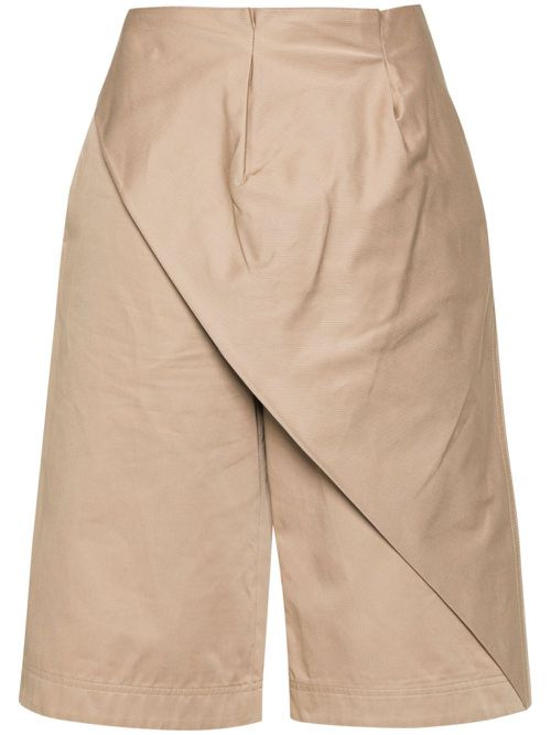 Overlapping faille pleated shorts - Neutrals