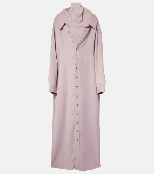 Turtleneck mesh-trimmed shirt dress