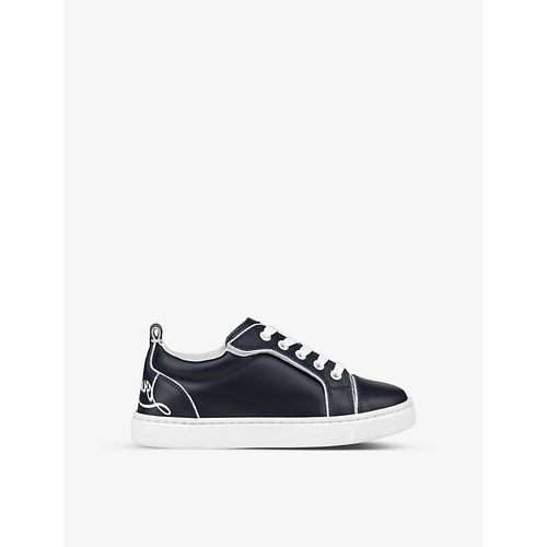 Boys Navy Kids Funnyto Logo-print Leather Low-top Trainers 