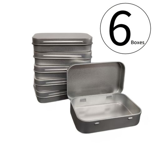 TEMU 6-pack Metal Rectangular Hinge Boxes - Silvery Mini Portable Storage Containers With Lids, Compact Organizer For Crafts, , Durable Meta