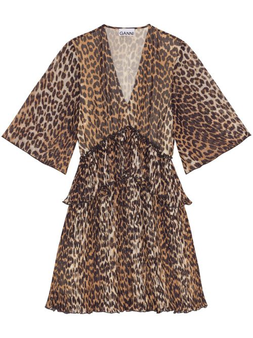 Leopard-print georgette minidress - Brown