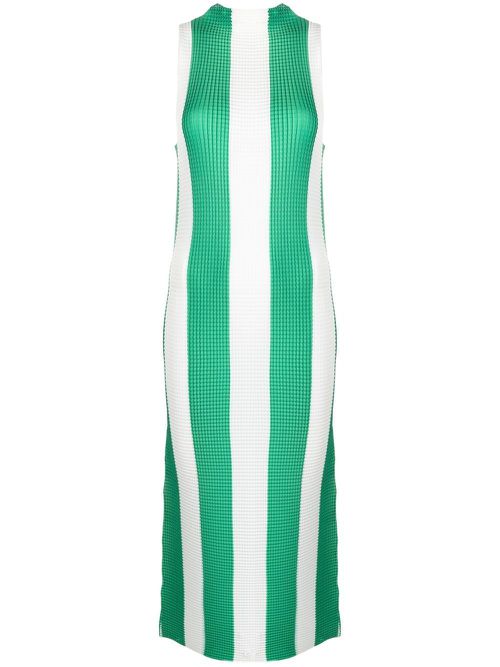 Horizontal-pattern print midi dress - Green